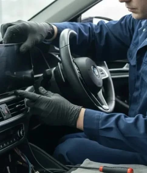 Majstor ugrađuje multimediju u centralnu konzolu automobila